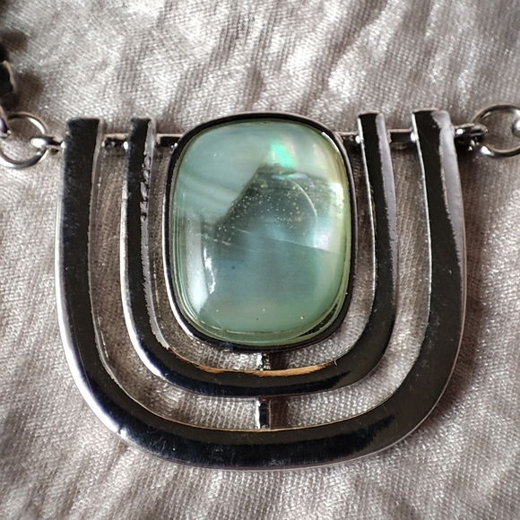 Christopher and Banks Silver Tone Statement Necklace NWT Light Blue Swirls Ocean - Picture 7 of 13